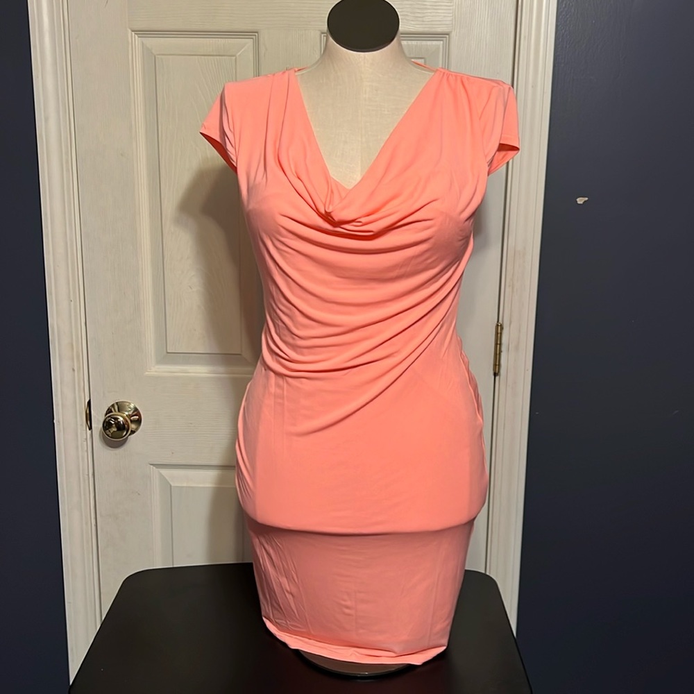 Coral Curve fitting Open Back Dress